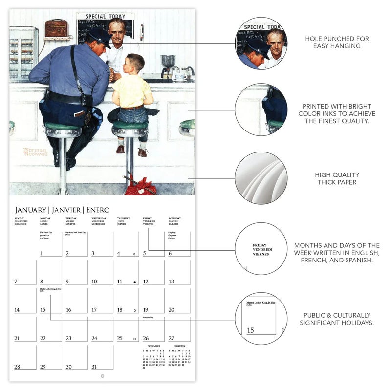 Graphique 2024 Saturday Evening Post Wall Calendar | 12â€ x 12â€ | Thick Paper | Home & Office Organizer | Large Monthly Grid | 3 Languages & Marked Holidays | 4 Month Preview Page for 2025 - Image 3